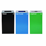 29 Gallon Trash/Recycling Cans, Steel, Blue Recycling Can and Black Trash Can w/Square Lids, Green Compost Can with Mixed Lid (4450BLKKIT23)