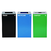 29 Gallon Trash/Recycling Cans, Steel, Blue Recycling Can and Black Trash Can w/Square Lids, Green Compost Can with Mixed Lid (4450BLKKIT23)