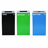29 Gallon Trash/Recycling Cans, Steel, Blue Recycling Can w/Mixed Lid, Green Recycling Can and Black Trash Can with Sq Lid (4450BLKKIT26)