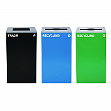 29 Gallon Trash/Recycling Cans, Steel, Blue Recycling Can and Green Recycling Can w/Mixed Lids, Black Trash Can w/Square Lid (4450BLKKIT30)