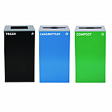 29 Gallon Trash/Recycling Cans, Steel, Blue Cans/Bottles Recycling and Green Compost Can w/Mixed Lid, Black Trash Can Sq Lid (4450BLKKIT29)