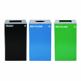 29 Gallon Trash/Recycling Cans, Steel, Blue Recycling Can w/Circle Lid, Green Recycling Can and Black Trash Can w/Square Lids (4450BLKKIT35)