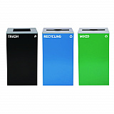 29 Gallon Trash/Recycling Cans, Steel, Blue Recycling and Green Mixed Recycling Can w/Mixed Lids, Black Trash Can w/Sq Lid (4450BLKKIT31)