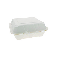 EarthChoice PFAS Free Compostable Hinged Lid Container, 9 x 9 x 3.5, White, Sugarcane, 150/Carton (YMCH0901BB)
