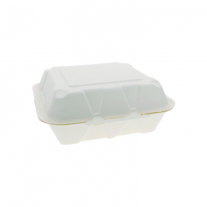 EarthChoice PFAS Free Compostable Hinged Lid Container, 9 x 9 x 3.5, White, Sugarcane, 150/Carton (YMCH0901BB)