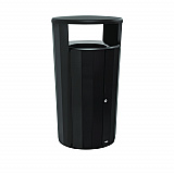 RESIST Round Waste Container, 45 gal, Metal, Textured Black/Black Gloss (2184979)