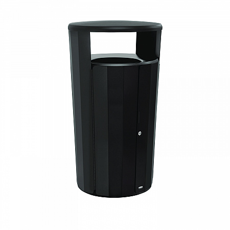 RESIST Round Waste Container, 45 gal, Metal, Textured Black/Black Gloss (2184979)