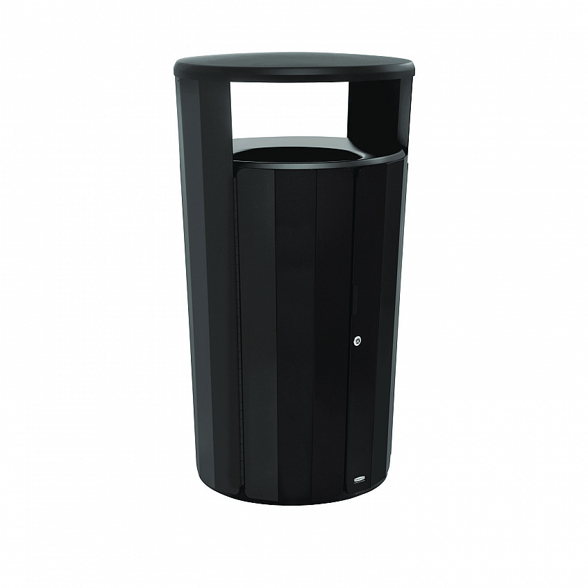 RESIST Round Waste Container, 45 gal, Metal, Textured Black/Black Gloss (2184979)