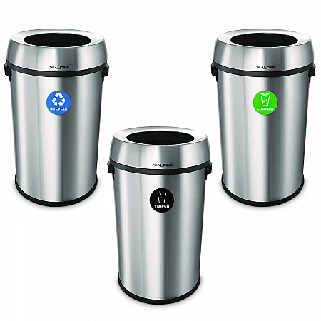 17 Gallon Stainless Steel Open Top Recycling, Trash and Compost Station (47065LRTCO)