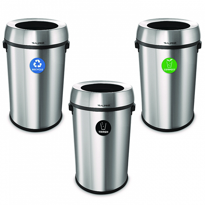 17 Gallon Stainless Steel Open Top Recycling, Trash and Compost Station (47065LRTCO)