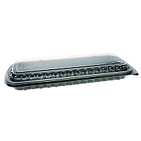 MealMaster Rib Container Base/Lid, 16.6 x 7.3 x 2.3, Black/Clear, Plastic, 80/Carton (YCNC167000DZ)