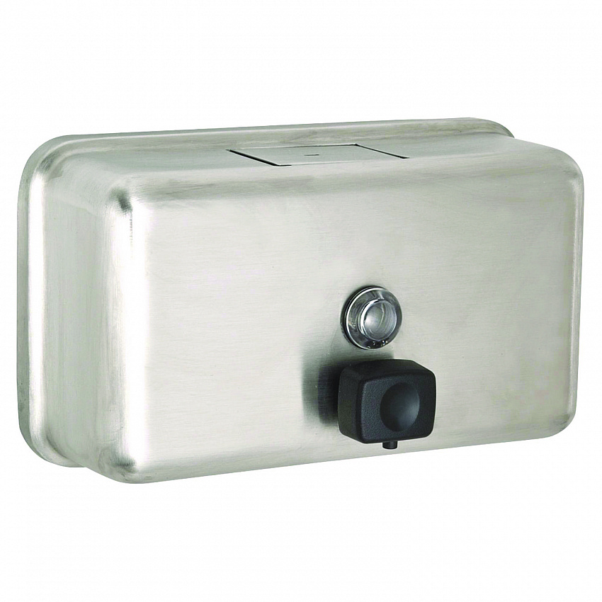 Horizontal Manual Surface-Mounted Stainless Steel Liquid Soap Dispenser, 40 oz, 2.8 x 8.1 x 4.8, Brushed Stainless Steel (ALP424SSB)