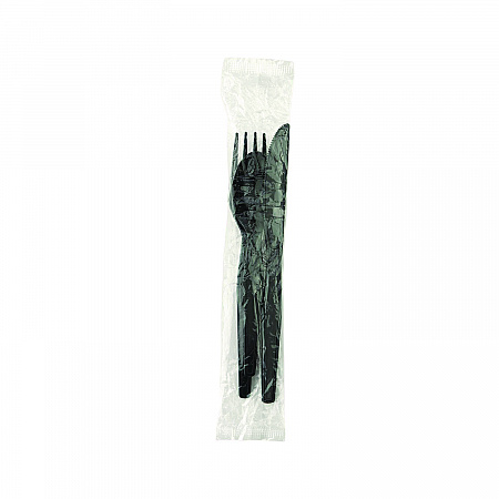 Individually Wrapped Heavyweight Cutlery Set, Fork/Knife/Spoon, Plastic, Black, 250/Carton (CH56C7)