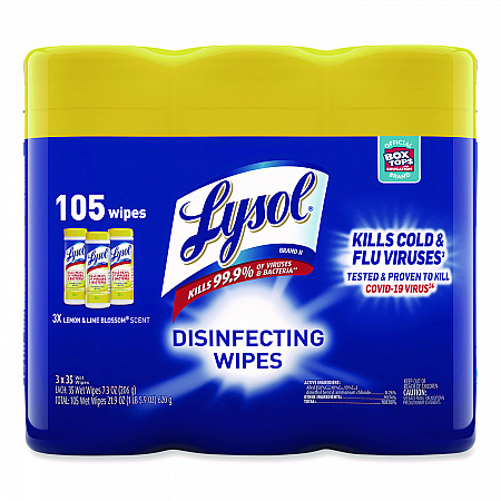 Disinfecting Wipes, 1-Ply, 7 x 7.25, Lemon and Lime Blossom, White, 35 Wipes/Canister, 3 Canisters/Pack, 4 Packs/Carton (82159CT)