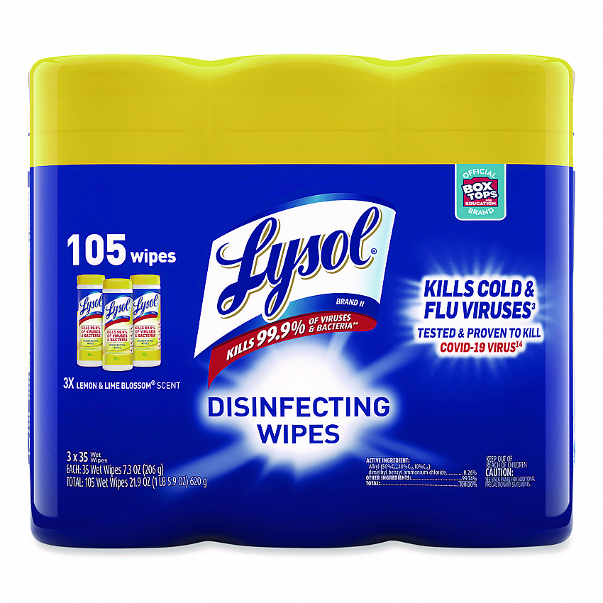 Disinfecting Wipes, 1-Ply, 7 x 7.25, Lemon and Lime Blossom, White, 35 Wipes/Canister, 3 Canisters/Pack, 4 Packs/Carton (82159CT)