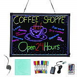 LED Illuminated Hanging Message Writing Board, Black 26" x 18" Surface, Black 27.6" x 19.7" Frame (ALP49503)