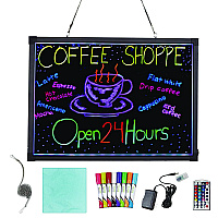 LED Illuminated Hanging Message Writing Board, Black 26" x 18" Surface, Black 27.6" x 19.7" Frame (ALP49503)