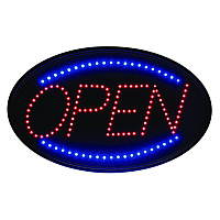 LED Oval Open Sign, 23 x 14, Black Frame, Blue/Red Graphics (ALP49702)