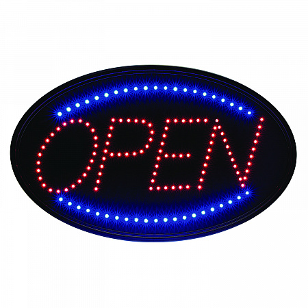 LED Oval Open Sign, 23 x 14, Black Frame, Blue/Red Graphics (ALP49702)
