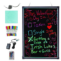 LED Illuminated Hanging Message Writing Board, Black 22" x 30" Surface, Black 23.6" x 31.5" Frame (ALP49504)