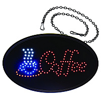 LED Oval Coffee Sign, 23 x 14, Black Frame, Blue/Red Graphics (ALP49705)