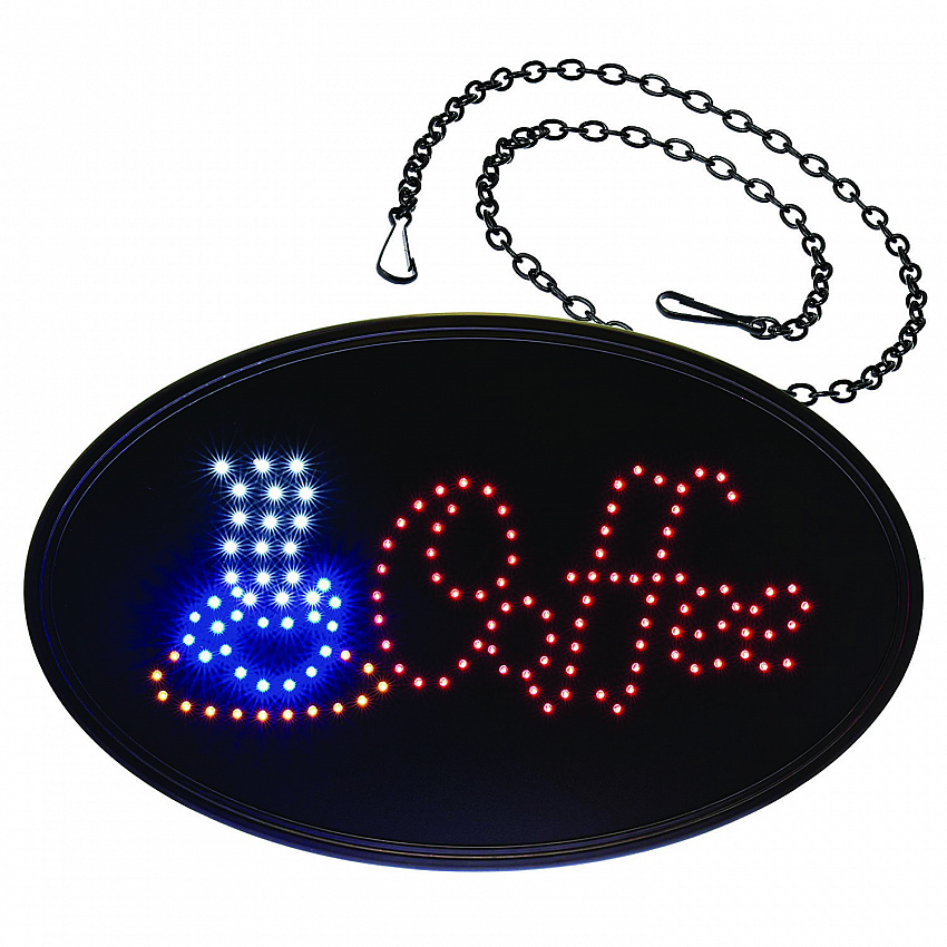 LED Oval Coffee Sign, 23 x 14, Black Frame, Blue/Red Graphics (ALP49705)