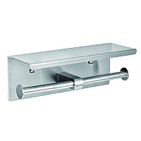 Double Post Toilet Paper Holder with Shelf Storage Rack, 3.87 x 10.5 x 3.95, Brushed Stainless Steel (ALP487B)