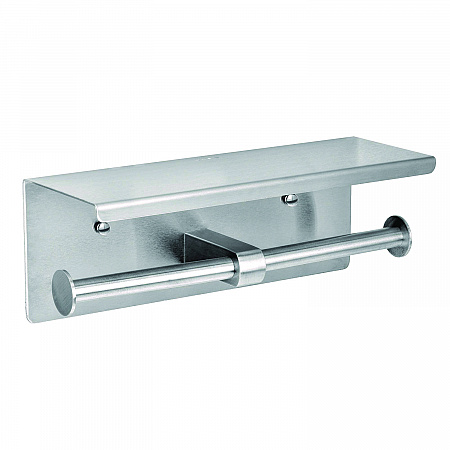 Double Post Toilet Paper Holder with Shelf Storage Rack, 3.87 x 10.5 x 3.95, Brushed Stainless Steel (ALP487B)