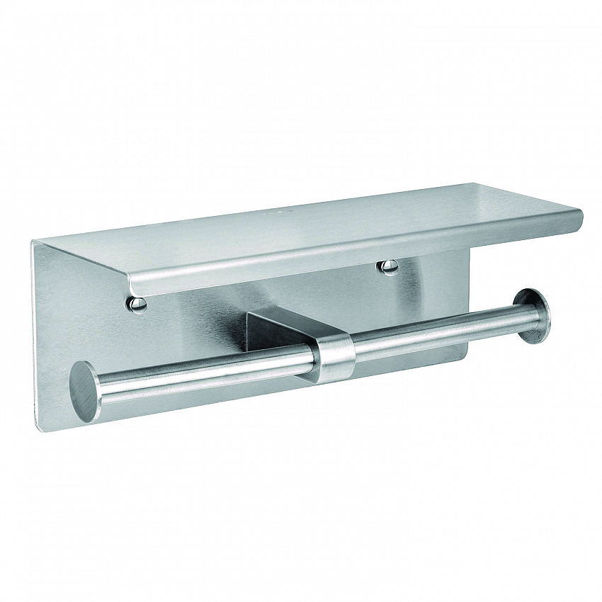 Double Post Toilet Paper Holder with Shelf Storage Rack, 3.87 x 10.5 x 3.95, Brushed Stainless Steel (ALP487B)