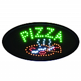 LED Oval Pizza Sign, 23 x 14, Black Frame, Green/Orange/Red/White Graphics (ALP49707)