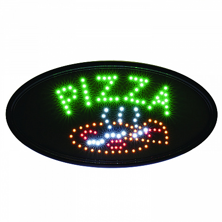 LED Oval Pizza Sign, 23 x 14, Black Frame, Green/Orange/Red/White Graphics (ALP49707)