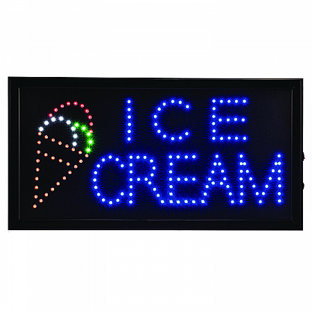 LED Rectangular Ice Cream Sign, 19 x 10, Black Frame, Blue/Green/Orange/Red/White Graphics (ALP49713)