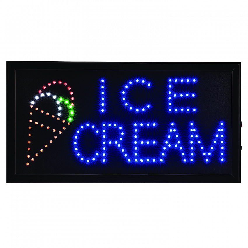LED Rectangular Ice Cream Sign, 19 x 10, Black Frame, Blue/Green/Orange/Red/White Graphics (ALP49713)