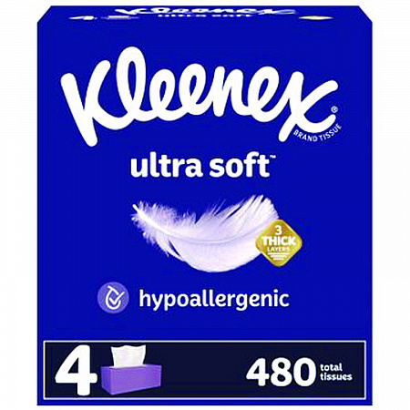 Ultra Soft Facial Tissue, 3-Ply, White, 120 Sheets/Box, 4 Boxes/Pack, 6 Packs/Carton (54315)