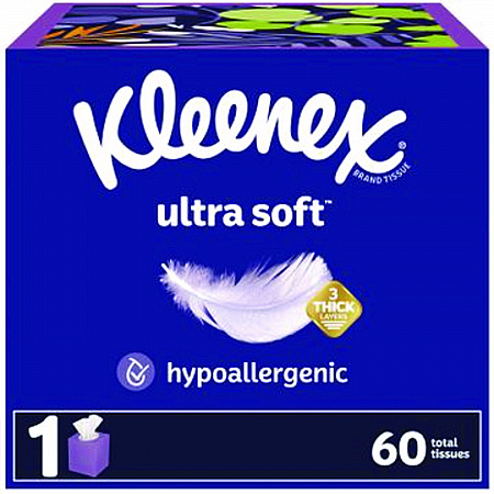 Ultra Soft Facial Tissue, 3-Ply, White, 60 Sheets/Box, 18 Boxes/Carton (54278)
