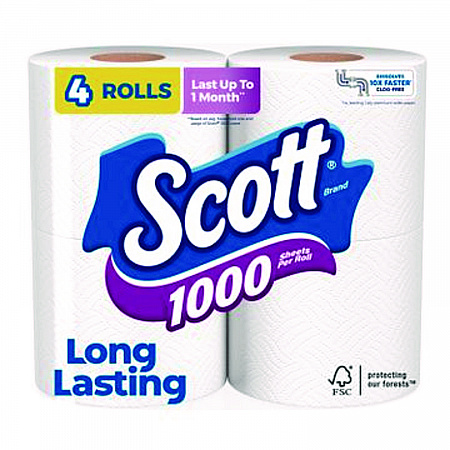 1000 Bathroom Tissue, Septic Safe, 1-Ply, White, 1,000 Sheets/Roll, 4 Rolls/Pack, 12 Packs/Carton (10183)