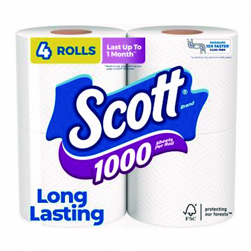 1000 Bathroom Tissue, Septic Safe, 1-Ply, White, 1,000 Sheets/Roll, 4 Rolls/Pack, 12 Packs/Carton (10183)
