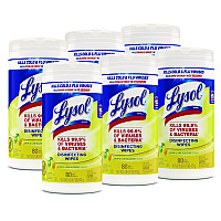 Disinfecting Wipes, 1 Ply, 7 x 7.25, Lemon and Lime Blossom, White, 80 Wipes/Canister, 6 Canisters/Carton (77182CT)