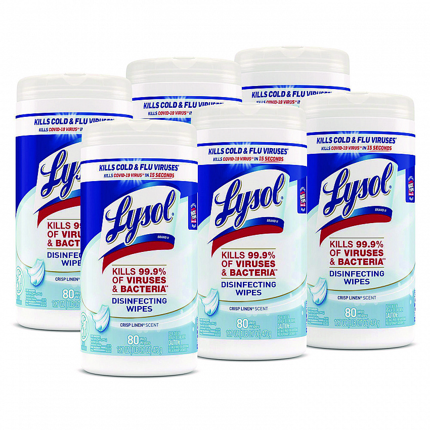 Disinfecting Wipes, 1-Ply, 7 x 7.25, Crisp Linen, White, 80 Wipes/Canister, 6 Canisters/Carton (89346CT)