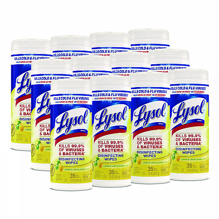 Disinfecting Wipes, 1-Ply, 7 x 7.25, Lemon and Lime Blossom, White, 35 Wipes/Canister, 12 Canisters/Carton (81145CT)