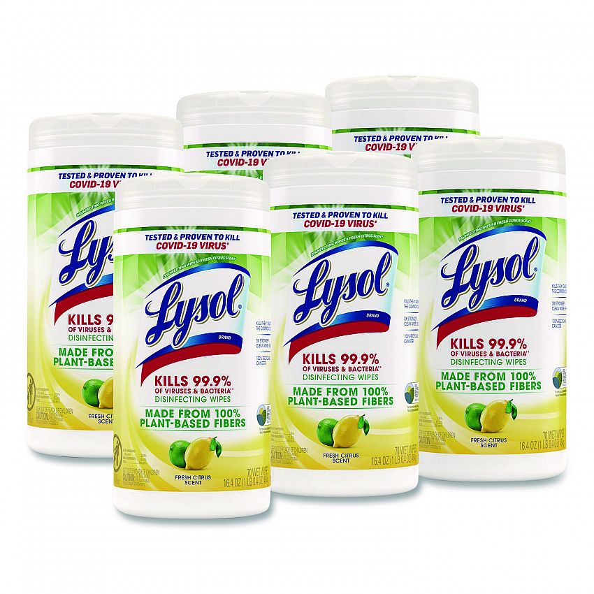 Disinfecting Wipes II Fresh Citrus, 1-Ply, 7 x 7.25, White, 70 Wipes/Canister, 6 Canisters/Carton (49128CT)