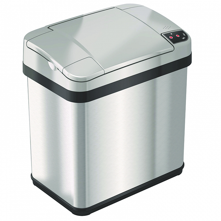 Rectangular Sensor Trash Can, 2.5 gal, Plastic, Silver (HLS02SS)