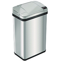 Rectangular Sensor Trash Can, 4 gal, Plastic/Stainless Steel, Silver (HLS04SS)