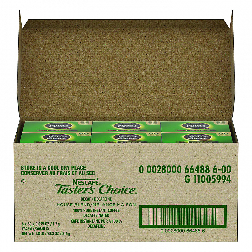 Taster's Choice Stick Pack, Decaf, 0.06 oz, 80/Box, 6 Boxes/Carton (66488CT)