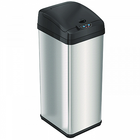 Sensor Trash Can, Rectangular, 13 gal, Plastic/Stainless Steel, Silver (HLS13MX)