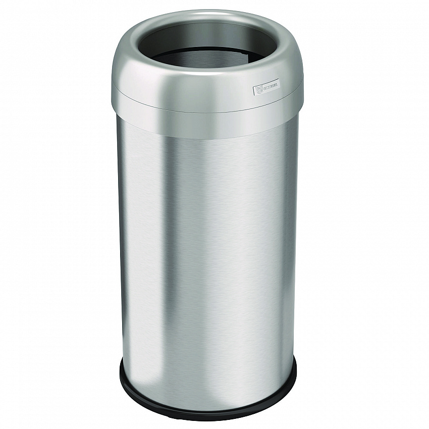 Open Top Trash Can, Round, 16 gal, Plastic/Stainless Steel, Silver (HLS16STR)