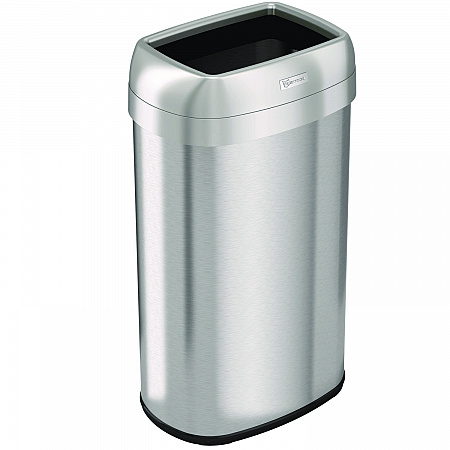 Open Top Trash Can, Oval, 16 gal, Plastic/Stainless Steel, Silver (HLS16STV)