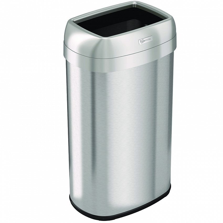 Open Top Trash Can, Oval, 16 gal, Plastic/Stainless Steel, Silver (HLS16STV)