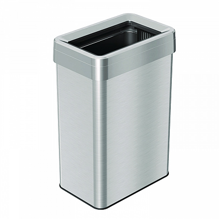 Open Top Trash Can, Rectangular, 16 gal, Plastic/Stainless Steel, Silver (HLS16UOT)