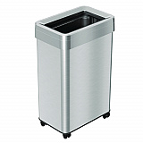 Open Top Trash Can with Wheels, Rectangular, 16 gal, Plastic/Stainless Steel, Silver (HLS16UOTM)